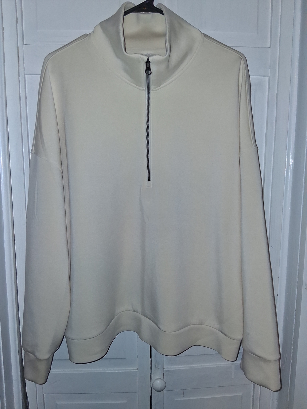 Women's Cream Half-Zip Cowl Neck Scuba Pullover Sweatshirt